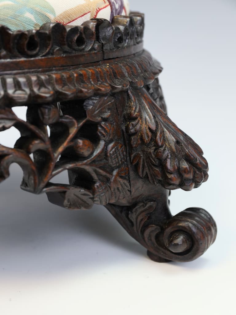 A Virtuoso Mid-Victorian Hand-Carved Stool in Bennison &lsquo;Paradise&rsquo;
