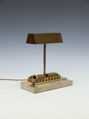 An Original Art Deco Bronze Desk Lamp with Fossiliferous Limestone Base